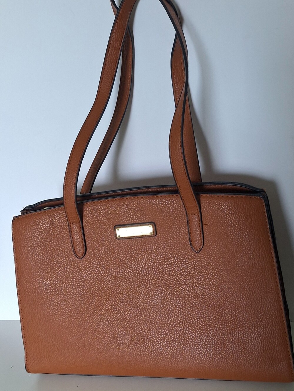 London Fog Pebbled Brown Shoulder Tote with Gold Plate